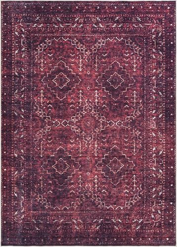 Bloom Rugs Washable Non-Slip 2' x 3' Rug - Dark Red Traditional Bordered Area Rug for Living Room, Bedroom, Dining Room, and Kitchen - Exact Size: 2' x 3' - color: Dark Red, size: 2' x 3' (Rectangular)