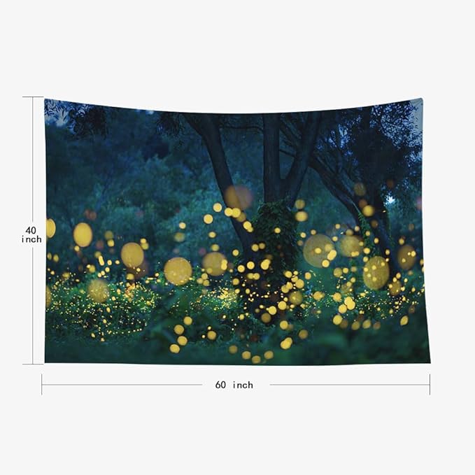 EMMTEEY Forest Tapestry - Dark Lampyridae Night Trees Lightning Fireflies Nature Fantasy 60X40 - Present for Families