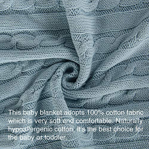 NTBAY 100% Pure Cotton Cable Knit Toddler Blanket, Super Soft Warm Breathable 30x40 Baby Blanket for Crib, Stroller, Nursery, Travel, Newborn, 30x40 Inches, Baby Blue - color: Baby Blue