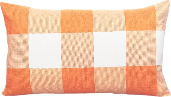 12x20 Fall Outdoor Throw Lumbar Pillow Covers Orange Set of 2 Buffalo Plaid Decor Thanksgiving Checker Cushion Cases Autumn Farmhouse Home Cotton Linen Decorations for Couch Sofa Living Room Patio