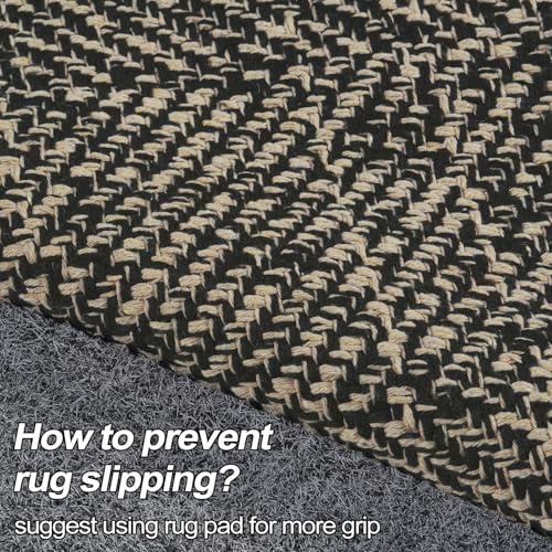 LEEVAN Washable Runner Rug 2'x6', Natural Woven Hallway Runner Rug Reversible Bathroom Runners Rugs, Cotton Low Profile Entryway Rugs, Farmhouse Bedroom Modern Kitchen Runenrs Carpet - color: Natural/Black, size: 2' x 6' (Rectangular)