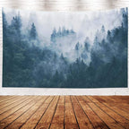 EMMTEEY Forest Wall Hanging - Misty Foggy Mountain Landscape with Fir Nature - 80x60 Inches - Mens Tapestry for Bedroom & Living Room