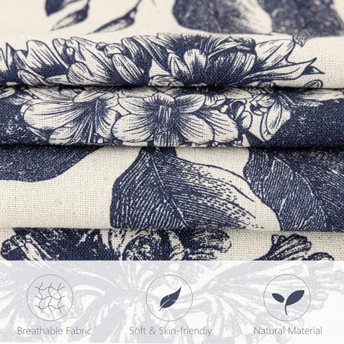 Foindtower Set of 2 Linen Floral Vintage Throw Pillow Covers Neutral Accent Print Decorative Cozy Cushion Covers Farmhouse Boho Home Decor for Sofa Chair Couch Bed Living Room,18×18 Inch,Navy Blue - color: Navy Blue, size: 18" x 18" (Pack of 2)
