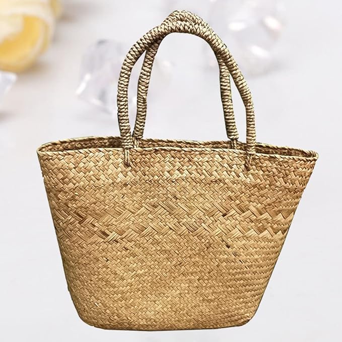 Cabilock Woven Tote Woven Bag Basket Tote Wicker Bag Seagrass Basket Garden Plant Container for Storage Laundry Picnic Beach Storage Bins Toys