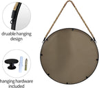 POZINO Round Mirror, 15" Rope Hanging Mirror, Farmhouse Circle Mirrors, Black Metal Frame Wall Mirrors for Bathroom, Bedroom, Living Room, Entryway, Fireplace, Home Decor