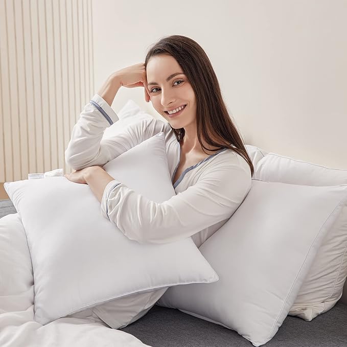 Qeils 24 x 24 Soft Polyester Cover Pillow Inserts Set of 2 - White Rectangle Square Decorative Pillow Inserts for Couch & Sofa