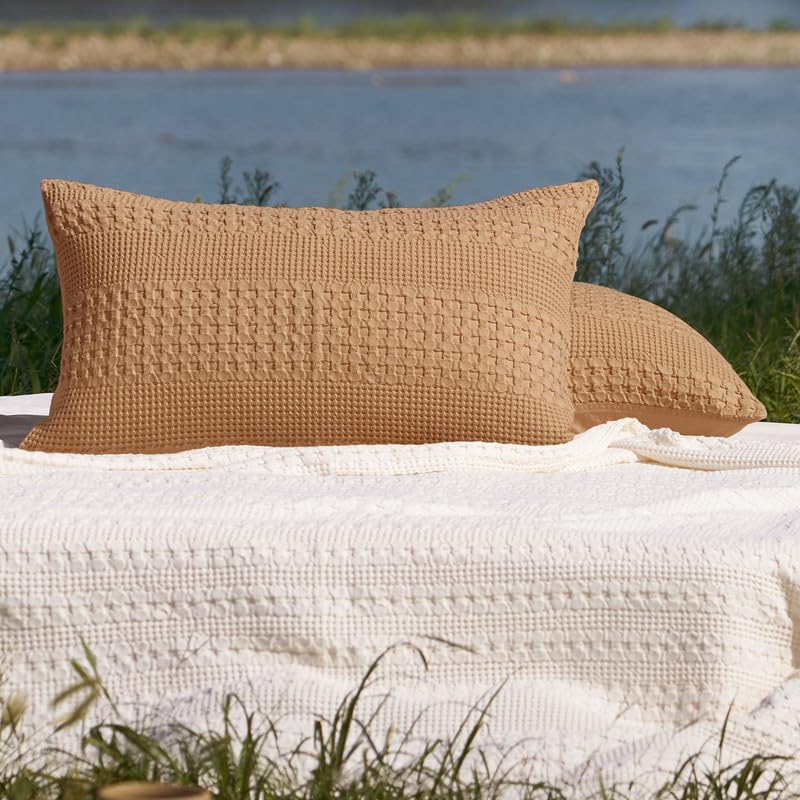 PHF 100% Cotton Waffle Pillow Shams Standard Size, 2 Pack 20" x 26" Soft Skin-Friendly Pillowcases, No Filling, Aesthetic Woven and Breathable Waffle Weave Pillow Case Covers for Bed, Clay - color: Clay, size: 26" x 20" (Pack of 2)