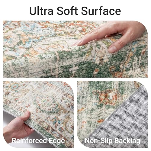 befbee 6x9 Area Rugs for Living Room - Stain Resistant Non-Slip Backing Machine Washable Rugs for Bedroom - Boho Persian Large Area Rug (Green, 6'x9') - color: Green, size: 6' x 9' (Rectangular)