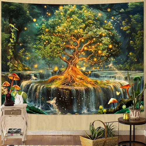 Spenlife Enchanted Tree of Life Tapestry Fantasy Tapestry for Bedroom Green and Gold Tapestries Wall Hanging Bedroom Living Room Wall Art and Home Decor 44x60 - color: Gold, size: 60"L x 44"W