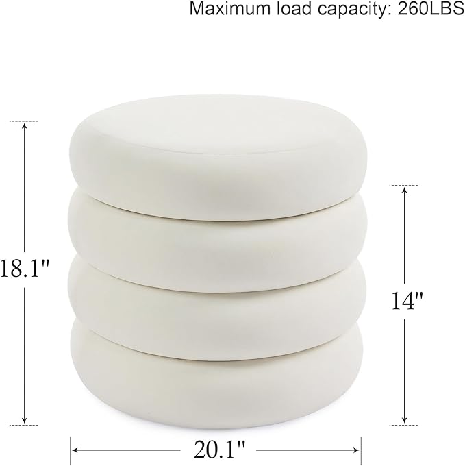 Velvet Storage Ottoman Set of 2, Compact Round Tufted Pair with Removable Lids for Lounge, Dorm and Entryway, Velvet White