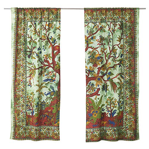 Popular Handicrafts Indian Hippie Bohemian Beautiful Tree of Life Tie Dye Mandala Curtain Panels Green - color: Green, size: 38"W x 83"L (Pack of 2)