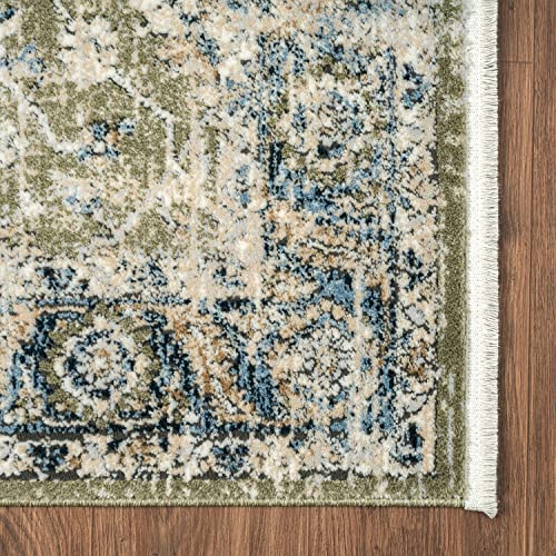 Abani Savoy Collection Area Rug - Intricate Blue/Green Vintage Design 2' 6" x 6' - Easy to Clean - Durable for Kids & Pets - Non-Shedding - Medium Pile - Soft Feel - Living Room, Bedroom & Office - size: 2'6" x 6' (Rectangular)