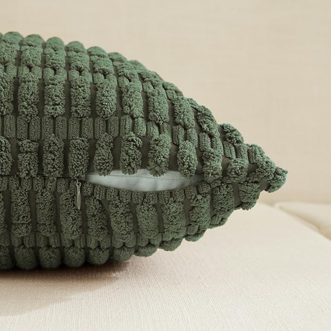 Fancy Homi 4 Packs Boho Olive Green Decorative Throw Pillow Covers 24x24 Inch for Couch Bed Sofa, Rustic Modern Farmhouse Home Decor, Soft Plush Corduroy Cute Square Cushion Case 60x60 cm