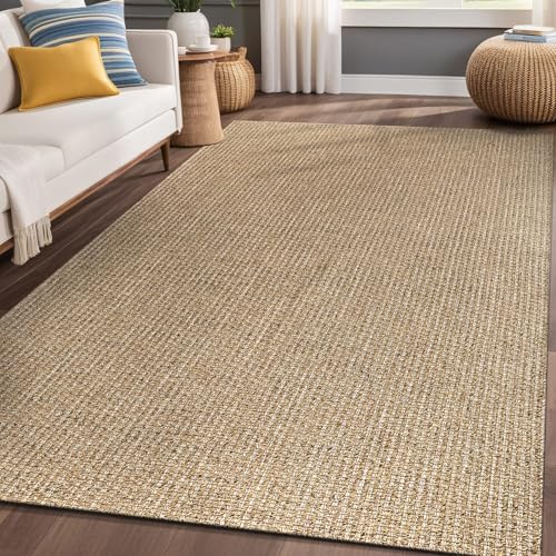 Luul Home Easy Jute Rugs 8x10 Natural Color Living Room Indoor Outdoor Area Rug for Patio Farmhouse and Kitchen Rug High Traffic Easy to Clean Washable Solid Boho Woven Design Outside Carpet (8 x 10) - color: Natural, size: 8' x 10' (Rectangular)