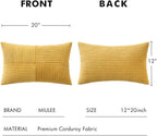 MIULEE Golden Mustard Decorative Lumbar Throw Pillow Covers 12x20 Inch for Couch Bed Sofa Pack of 2 Boho Farmhouse Throw Pillows Soft Cross Corduroy Patchwork Textured Cushion Cases