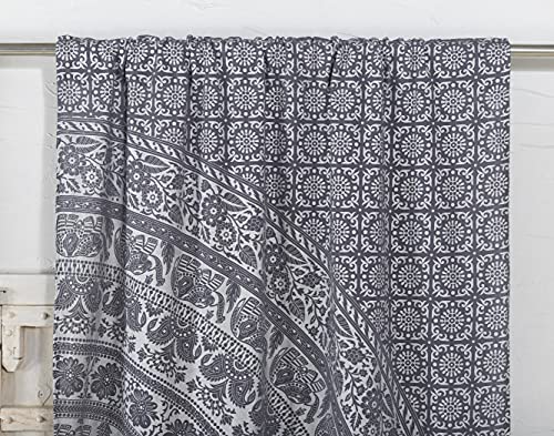 Popular Handicrafts Indian Hippie Bohemian Beautiful Elephant Color Mandala Curtain Panels Grey Silver - color: Grey Silver, size: 38"W x 83"L (Pack of 2)