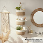 Hanging Wall Basket, Over the Door Hanging Basket with Hooks, 3-Tier Cotton Hanging Basket for Organizing, Decorative Boho Chic Decor for Wall, Bedroom, Living Room, Nursery, Whte & Jute