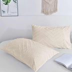 Nanko Pillow Case/Pillow Shams Queen Set of 2, Beige Cream Tan Tufted Jacquard Boho Soft Shabby Chic Microfiber Pillow Covers, for Home Hotel Bed, Farmhouse Modern for Men and Women, 20 x 30 inch