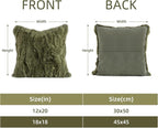 MOOX Rabbit Fur Throw Pillow Covers Decorative Fluffy Soft Fuzzy Plush Luxury Genuine Animal Skin Lumbar Pillow 12"x20" Cushion Cover, Sofa, Dark Green