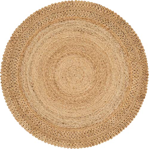 Unique Loom Braided Jute Collection Classic Quality Made Natural Hand Woven With Circle Swirl Details Area Rug (5' 0 x 5' 0 Round, Natural) - size: 5'1" (Round)