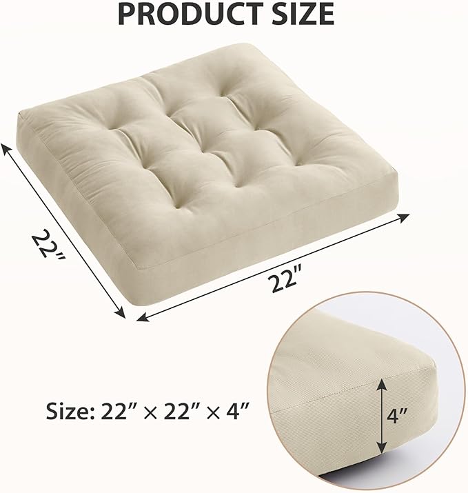 Meditation Floor Pillow Set of 6, Square Large Pillows Seating for Adults, Meditation Cushion Pillow,Tufted Corduroy Cushion for Tatami Living Room or Yoga, Beige, 22x22 Inch