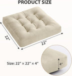 Meditation Floor Pillow Set of 1, Square Large Pillows Seating for Adults, Meditation Cushion Pillow,Tufted Corduroy Cushion for Tatami Living Room or Yoga, Beige, 22x22 Inch