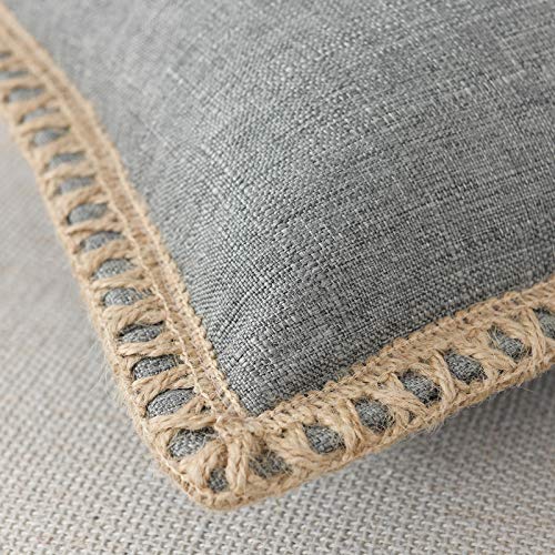 NordECO HOME Set of 2 Throw Pillow Covers - Burlap Linen Trimmed Tailored Edges Decorative Cushion Covers for Bed Home Decoration, 12 x 20, Grey - color: Grey, size: 20" x 12" (Pack of 2)