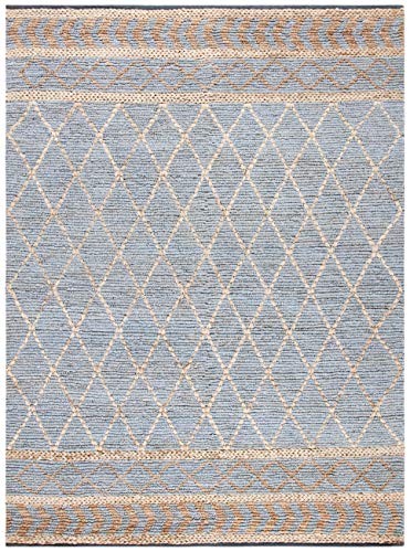 SAFAVIEH Natural Fiber Collection Area Rug - 9' x 12', Natural & Blue, Handmade Boho Moroccan Trellis Jute, Ideal for High Traffic Areas in Living Room, Bedroom (NF955N) - size: 9' x 12' (Rectangular)