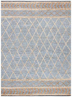 SAFAVIEH Natural Fiber Collection Area Rug - 9' x 12', Natural & Blue, Handmade Boho Moroccan Trellis Jute, Ideal for High Traffic Areas in Living Room, Bedroom (NF955N) - size: 9' x 12' (Rectangular)