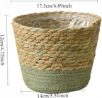 Natural Handwoven Seagrass Planter Basket with Waterproof Liner, Multi-Use Belly Wicker Storage Basket for Plant Pot Cover Indoor Outdoor(Green,6.89''X4.72'')