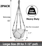 2 Pack 43 Inches Macrame Planter Hanger Large for 12 inch Pot + Swag Hook (Extra Long & Big) | Large Hanging Planter for Indoor Plants | No Tassel, Cotton Rope, No Pot/Plant Included