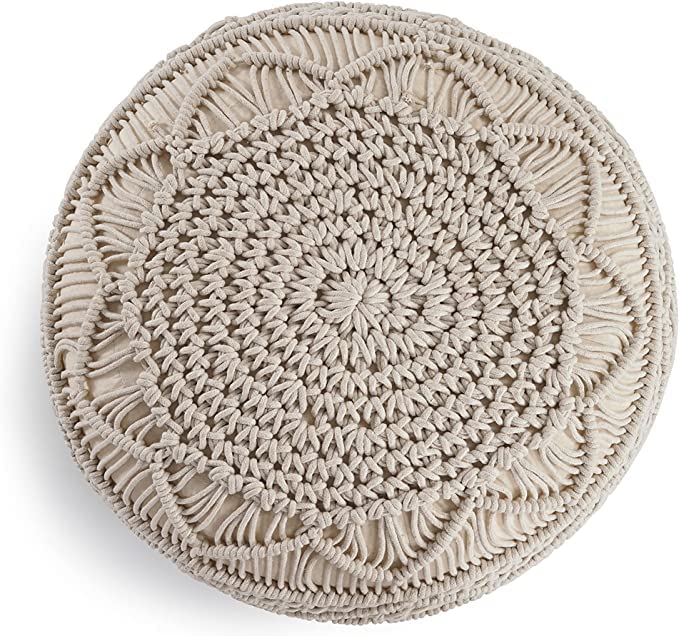NOORI Rug Home - 100% Handmade & Handcrafted Premium Cotton Round Knitted Macrami Style Pouf - for The Living Room, Bedroom and Kids Room - Small Furniture - Taupe, 20X20x14 (S121) - color: Taupe