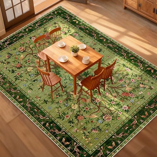 Green 8x10 Area Rugs, Machine Washable Non-Slip Rug, Boho Floral Botanical Soft Low Pile Throw Rugs for Living Room, Bedroom, Dining Room, Office - color: Green, size: 10' x 8' (Rectangular)