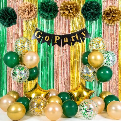 TONIFUL Hawaiian Luau Summer Party Metallic Tinsel Streamer Decorations | 2 Packs 3.3 x 6.6 ft Tropical Luau Foil Fringe Curtains Backdrop for Boho Wedding Pineapple Summer Beach Birthday Party Decor - color: Green Rose Gold