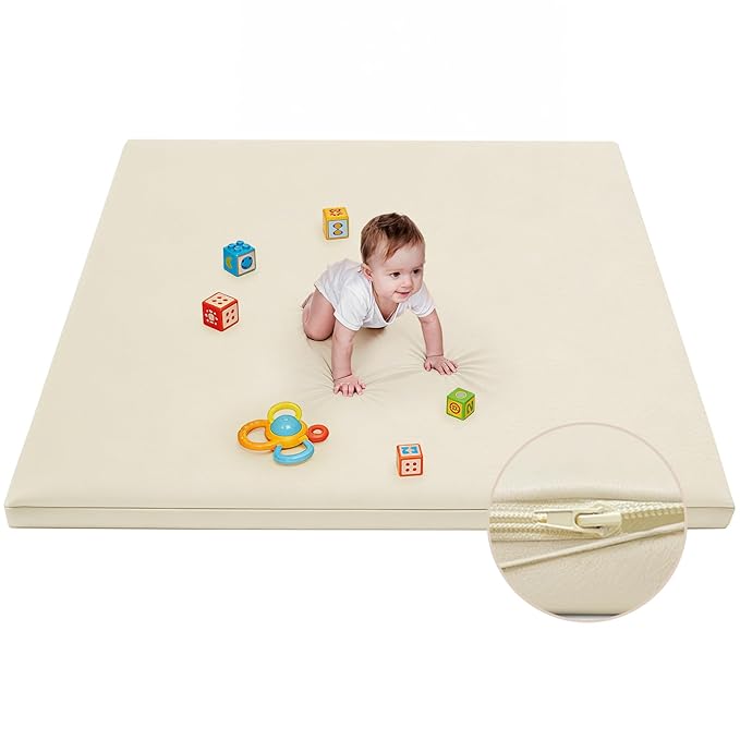 Waterproof Baby Play Mat for Floor Memory Foam 59 * 71 Cushion Playpen Playmat Tummy Time Crawling Mat Nursery Rug Thick Pad Create Soft & Safe Area for Infants,Toddler,Kids,Beige