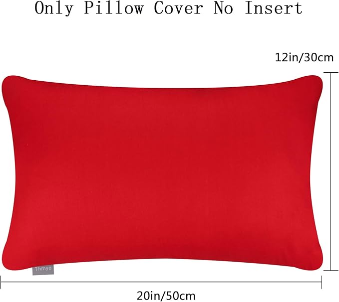 Thmyo 4-Pack 100% Cotton Lumbar Comfortable Solid Decorative Throw Pillow Case Rectangle Cushion Cover Pillowcase Sublimation Blank Christmas DIY Throw Pillowcase for Sofa Bed(12x20inch/30x50cm, Red)