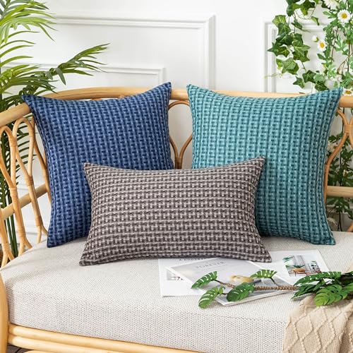 UGASA Outdoor Waterproof Pillow Covers Pack of 2 Weaving Texture Water Resistant Outside Decorative Pillow Cases for Patio Garden Porch Yard Bench Tent 18x18 Inch, Teal - color: Teal, size: 18" x 18" (Pack of 2)