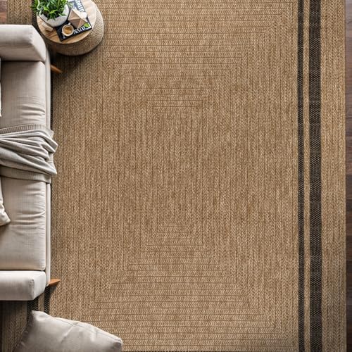 Beverly Rug Easy Jute Bordered Rug 6x9 Washable Durable Indoor Outdoor Area Rugs for Living Dining Room Patio Office Stain Resistant Non Shedding Casual Indoor Outside Carpet 6 x 9 Natural - color: Bordered/Natural-black, size: 6' x 9' (Rectangular)
