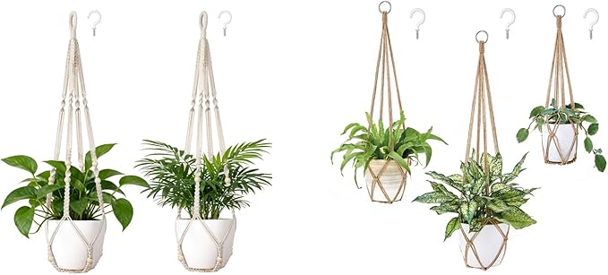 Dahey Macrame Plant Hanger Set of 3 and 2 with Hooks Indoor Hanging Planter Basket 35"/29"/23" Handmade Woven Cotton Rope Flower Plant Holder for Boho Home Decor