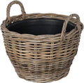 Kouboo Rattan Kobo Indoor Outdoor Planter Basket with Ear Handles Plastic Pot Large 5 Gallon Soil Capacity