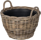 Kouboo Rattan Kobo Indoor Outdoor Planter Basket with Ear Handles Plastic Pot Large 5 Gallon Soil Capacity