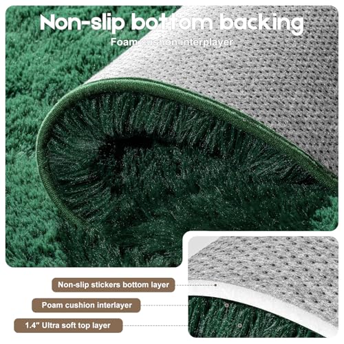 6x9 Dark Green Rugs for Living Room Bedroom, Fluffy Large Area Rug Soft Shag Non-Slip Carpet for Kids Boys and Girls Room Dorm Home Decor (6ft x 9ft) - color: Dark Green, size: 6' x 9' (Rectangular)