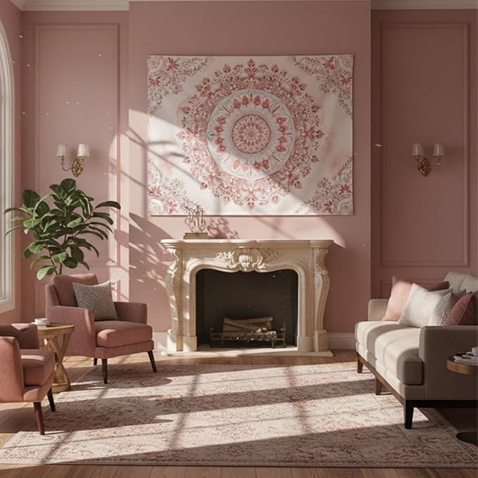 Accnicc Pink Floral Mandala Tapestry Wall Hanging Boho Medallion Tapestry Aesthetic Watercolor Flower Cute Small Tapestries for Bedroom Living Room Dorm Decor 48 x 36 Inch