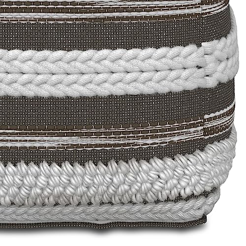 SIMPLIHOME Sommer Boho Square Pouf in Natural/Taupe Grey Handloom Woven Pattern for the Living Room, Bedroom and Kids Room - color: Natural/Taupe Grey, style: Cotton Pouf
