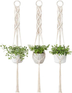 Mkono 3 Pack 39 Inch Macrame Plant Hangers Indoor Wall Hanging Planter Basket Flower Pot Holder Boho Home Decor, Ivory