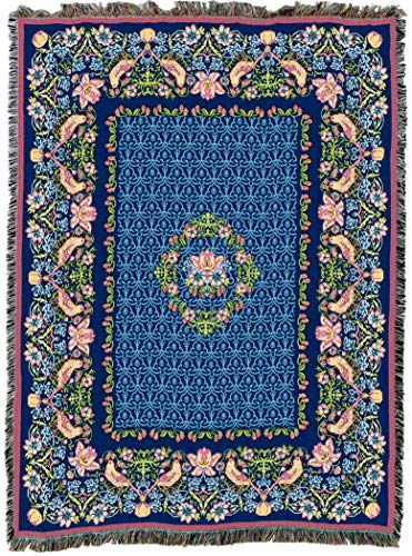 Pure Country Weavers William Morris Strawberry Thief Border Blanket - Arts & Crafts - Gift Tapestry Throw Woven from Cotton - Made in the USA (72x54) - color: Border, size: Large
