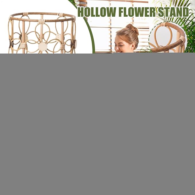 Plant Stand Hollow Stool - 31x26x25cm, Wood ABS Material, Rustic Brown, Pot Holder Shelf, Boho Display Rack | Creative Handwoven Rattan Style for Balcony Patio Living Room Indoor Garden Decor