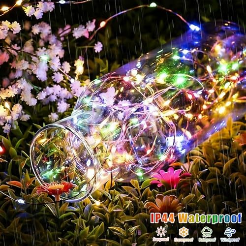 QITONG Multicolor Solar Fairy Lights, 2 Pack Each 66ft 200 LED String Lights Outdoor, Silver Wire Solar Christmas Lights with 8 Modes - color: Multicolor