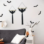 HVEST 2PCS Black Halloween Bat Macrame Wall Hanging Boho Decor Scary Black Bat, Gothic Handmade Woven Tapestry for Bedroom Spooky Halloween Decorations Macrame Wall Art for Living Room