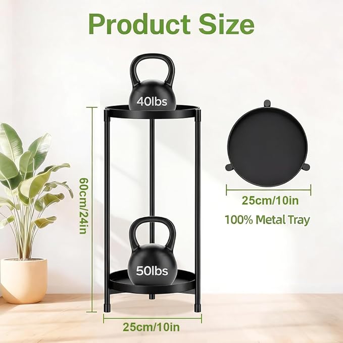 Plant Stand indoor outdoor - 2 Tier black Tall Metal Flower Pot Holder Potted Display Rack - Heavy Duty Corner Plant Shelf for Patio Garden Balcony Living Room Bedroom